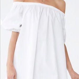 White over the shoulder cocktail dress